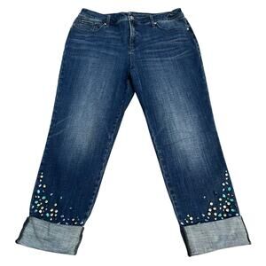 Chicos So Slimming Girlfriend Slim Leg Ankle Jeans Size 2.5R/14R Rhinestone Dark